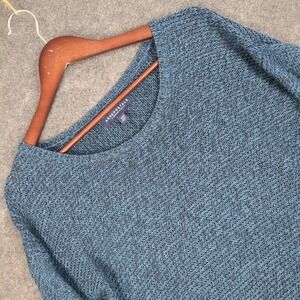 Aeropostale Womens Blue Marled Open Knit Crew Neck Pullover Sweater Size Medium
